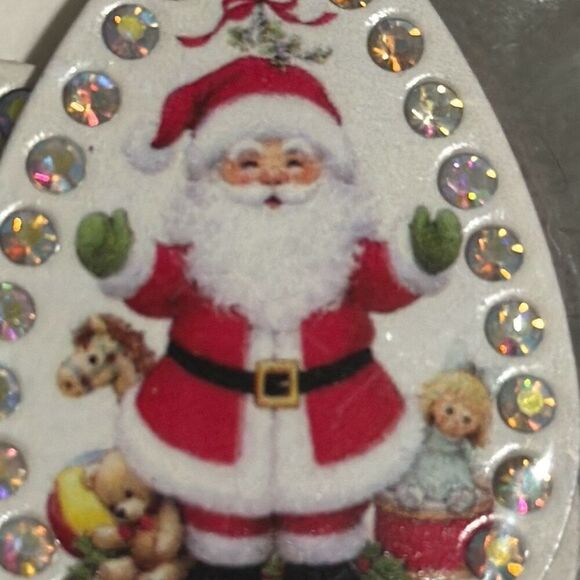 Christmas Vintage Santa Tear Drop Earrings w/Stones - Picture 3 of 5